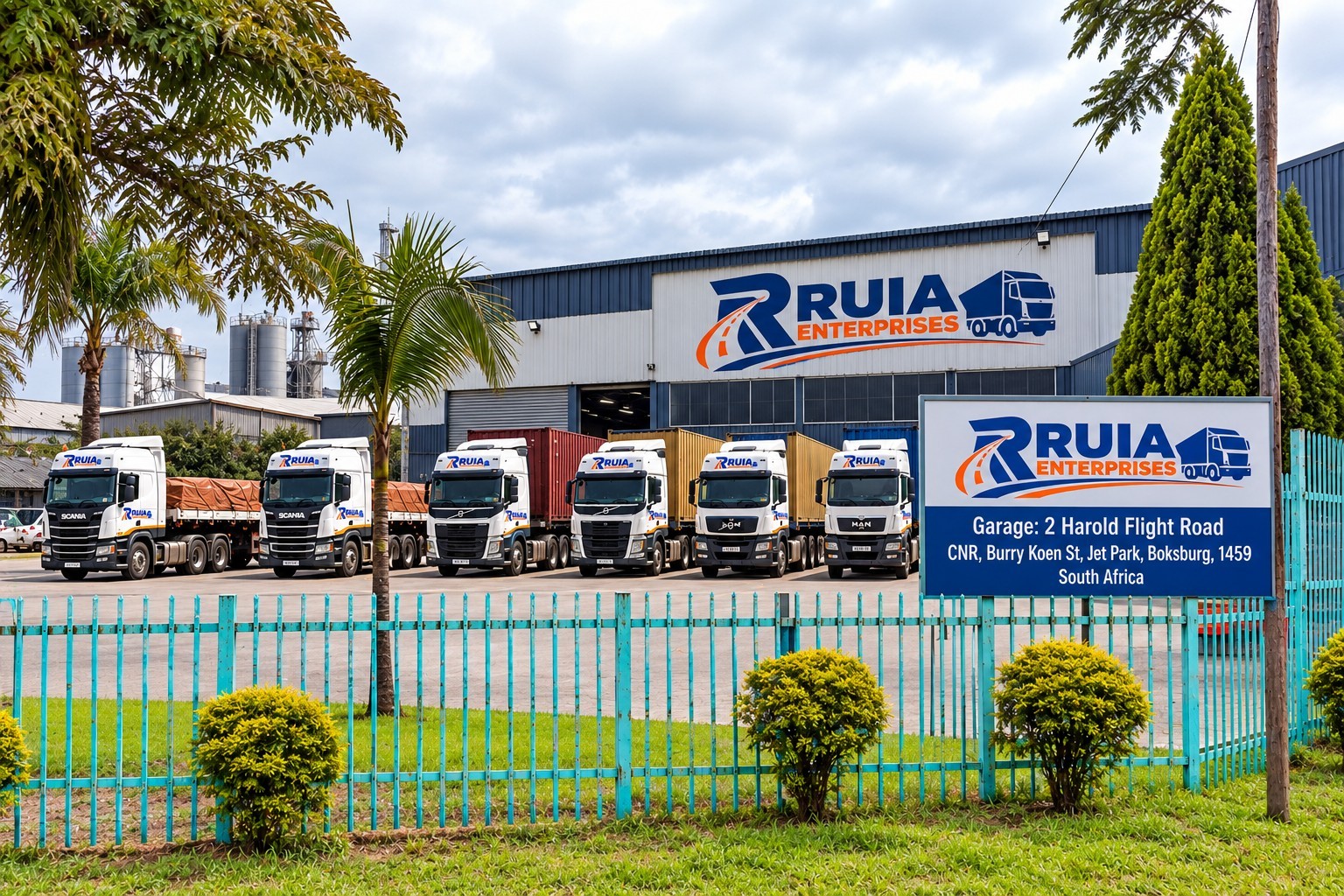 RUIA ENTERPRISES warehouse and truck fleet in Jet Park, Boksburg